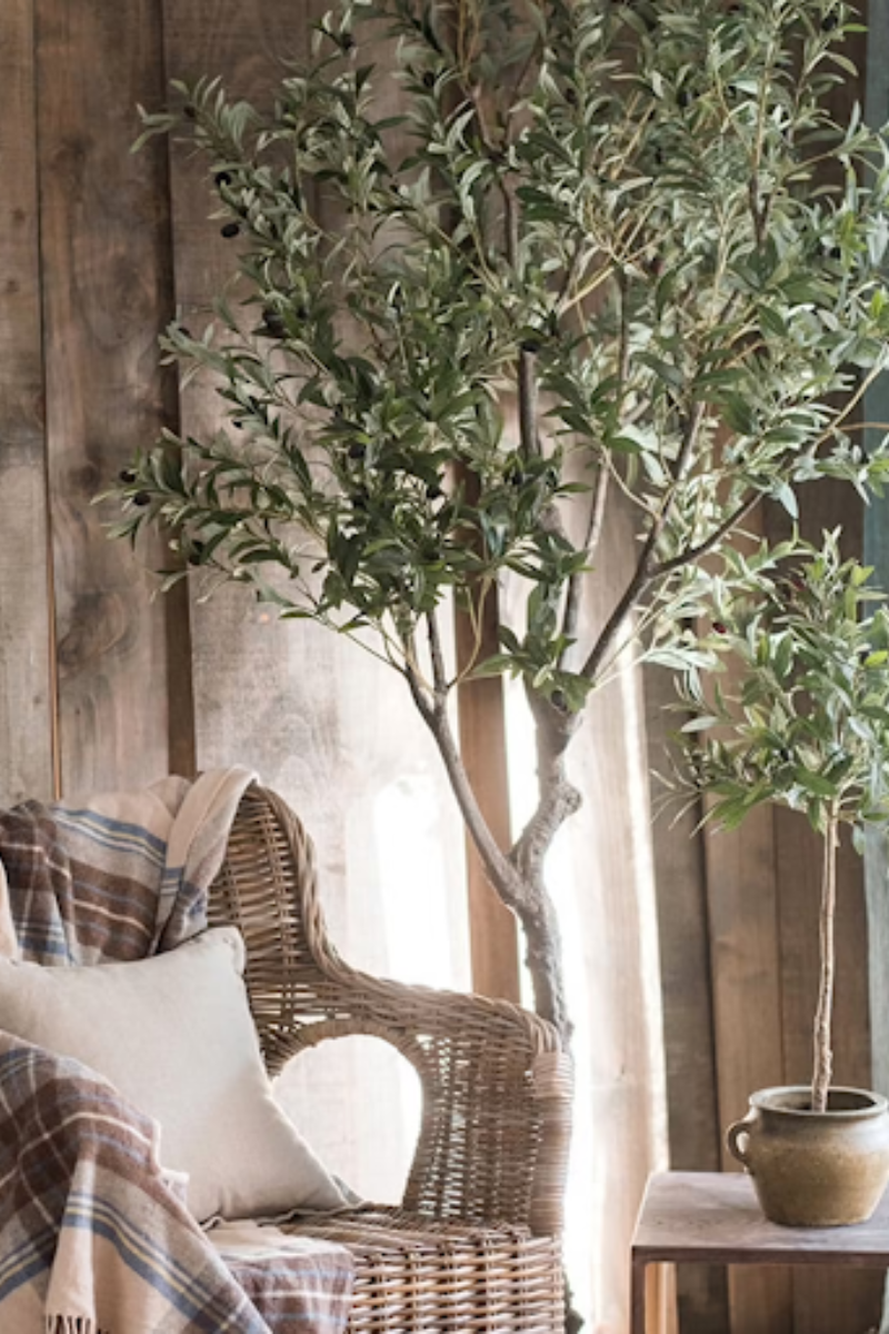 faux olive trees are a great way to refresh a space www.angelarosehome.com