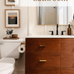 A pin showing a newly renovated guest bathroom by Angela Rose Home.