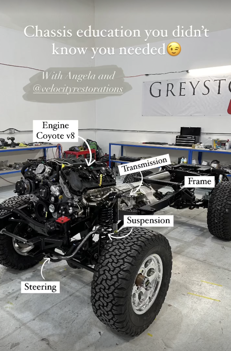 Instagram story screenshot of new chassis.